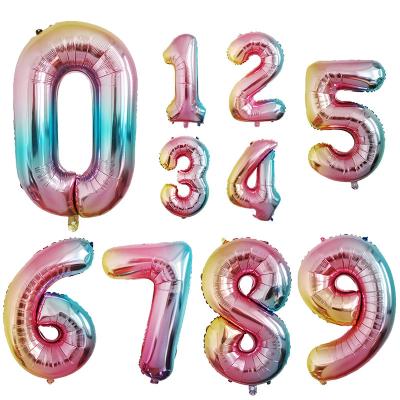 China Novelty New Arrival 2022 Colorful Number 0-9 Giant 32 Inch Foil Balloon Gradient Helium Balloons For Valentines Day Birthday Party Decoration Globes for sale