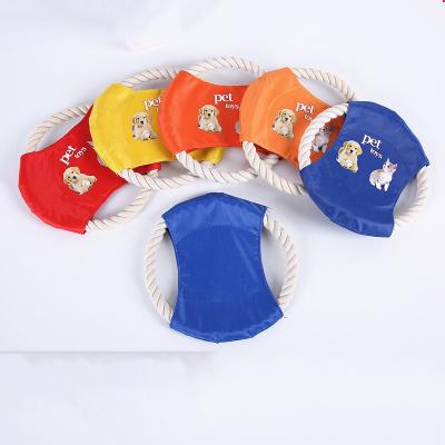 China Custom Round Logo Dog Toy Cotton Rope Dog Toys Puppy Chew Toys Waterproof Oxford Cloth Flying Disc for sale