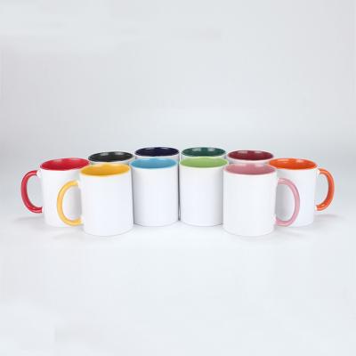 China Wholesale Custom Viable Ceramic Coffee Color Sublimation Inner Handle Travel Viable Mugs With Logo for sale