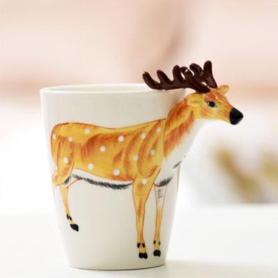 China Unique Viable Mug Halloween Ceramic Decorative Hand Painted Viable Animal 3D Sika Deer Coffee Mug Milk Tea Grazing Mug for sale