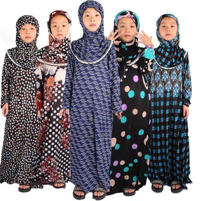 China Muslim Islamic Clothing Muslim Girl's Dress Floral Print Prayer Kids Gril Cotton Polyester Abaya Long 4-15 Years Material Dubai Abaya for sale