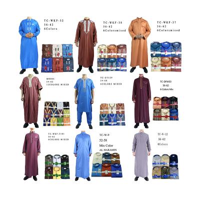 China New Fashion 2022 Polyester Designs Dubai Muslim Islamic Men's Clothing Long Thobe Robe Islamic Men's Clothing Wholesale Dubai for sale