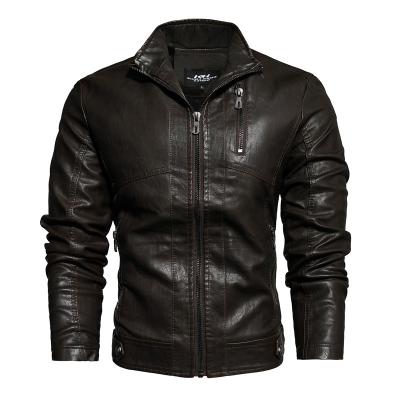 China Sale PU leather jaket men zipper jacket cheap warm stylish winter waterproof men shear stripe plain color for sale