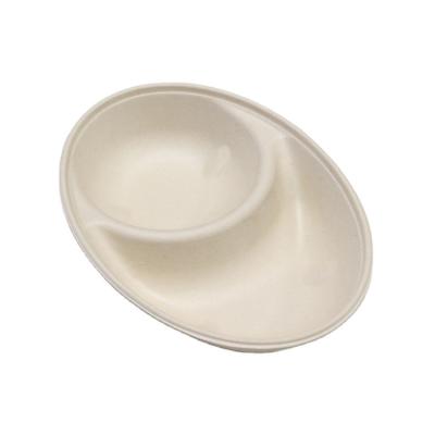 China 2 Compartment Modern Biodegradable Bagasse Oval Food Container With Lid for sale