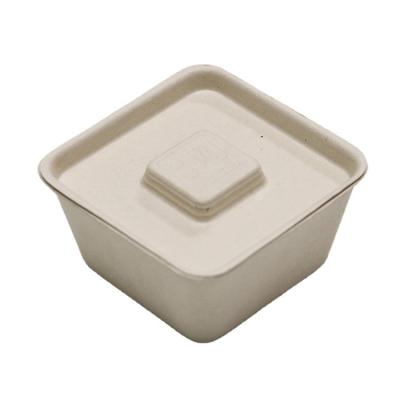 China Modern Biodegradable Bagasse 240ml Square Dessert Take Out Bowl With Lid for sale