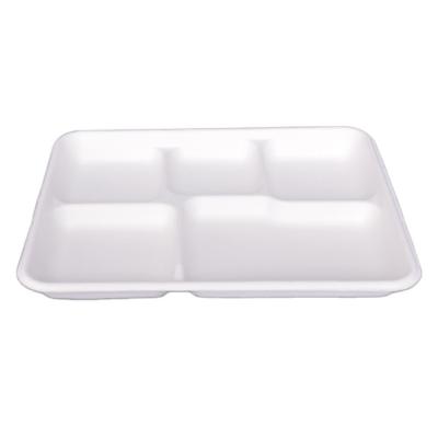 China Wholesale Disposable Customized 5 Compartment Compostable Tableware Disposable Canteen Bagasse Tray for sale