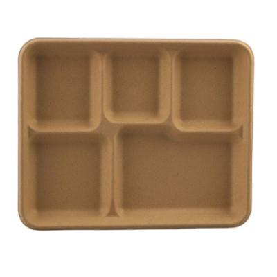 China Disposable 5 Compartments Canteen Quick Tray Wheat Straw Friendly Biodegradable Residue Disposable Meal Dish for sale