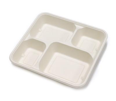 China Bagasse Food Trays Bagasse Compartment Disposable Food Tray For School Lunch 4 Compartment Tray for sale