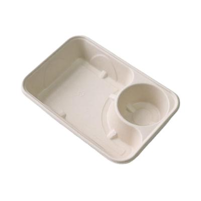 China Wholesale Custom Low Price Bagasse Food Grade 2 Grid Food Tray Simple With Lid for sale