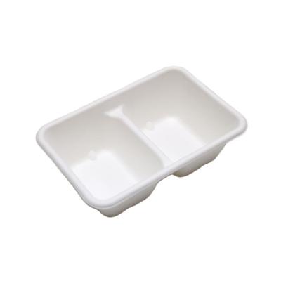 China Minimalist 2-Compartment 700ml Disposable Bagasse Takeout Food Container Lunch Box With Lids for sale