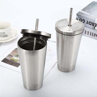 China Durable Matte Black Double Wall Coffee Tumbler Cup 16oz Stainless Steel Custom Vacuum Insulated Straw Tumbler With Lid And Straw for sale