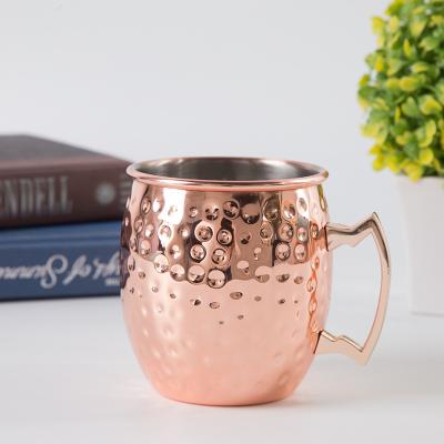 China Sustainable Hot Selling Amazon Coffee Mugs Stainless Steel Wine Cups 500ml Copper Cocktail Glass Hammered Stainless Steel Moscow Mule Cups for sale