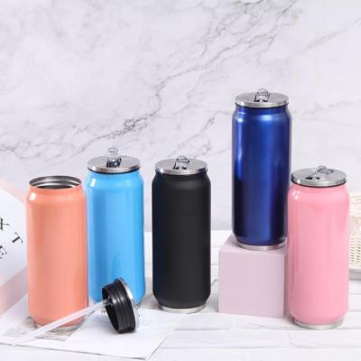 China 12 17 20 oz Viable Wholesale Custom Sublimation Blanks DIY Soda Cola Can Shape Vacuum Coke Bottle With Flip Lid And Straw for sale