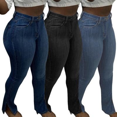 China Best quality denim fashion women high split jeans high waist stretch micro thin QUICK DRY QUICK DRY for sale