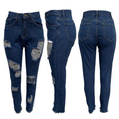 China New explosive high stretch QUICK DRY QUICK DRY ripped ladies blue jeans for sale