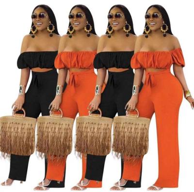 China QUICK DRY QUICK DRY In Stock Off Shoulder Solid Color Crop Top Wide Leg Pants Summer Women's Fashion One-Piece Overalls for sale