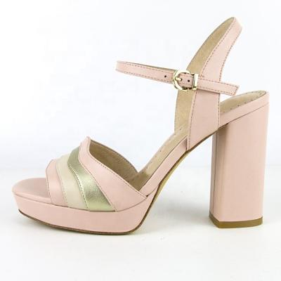 China Insulative made in china Chunky Heel Leather Sandals High heels comfortable platform women tie up heels for sale