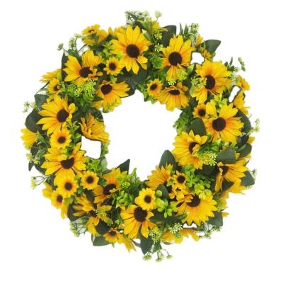 China Minimalist Cheap Supplies Wholesale Pure Customized Flower Front Door Wreath Handwork Home Decoration Artificial Silk Sunflower Size 45cm for sale