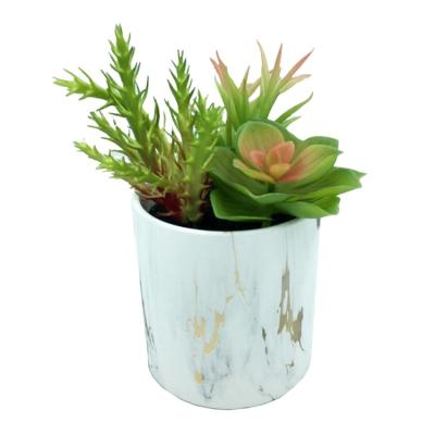 China Minimalist Mini Cement Marble Potted Artificial Succulent Plant In Pot Ceramic Bonsai For Home Office for sale