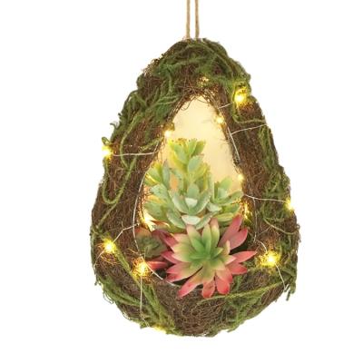 China Minimalist Wall Mounted Decoration Artificial Succulent Hanging Plants With Lights For Home Office for sale