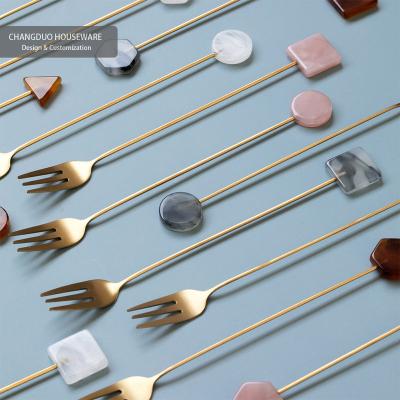 China Long Handle Moon Cake Rose Desert Fork Flatware White Brown Gray Acrylic Cake Stored Knife and Water 18/10 Steel Stick Coffee Stir for sale