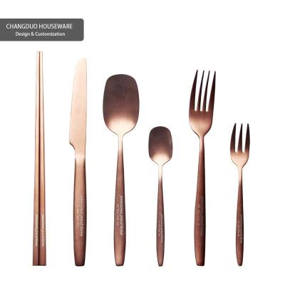 China Stocked vintage bronze cutlery set rose gold matte platedsainless steel factory wholesale custom high grade custom luxury gift for housewares for sale