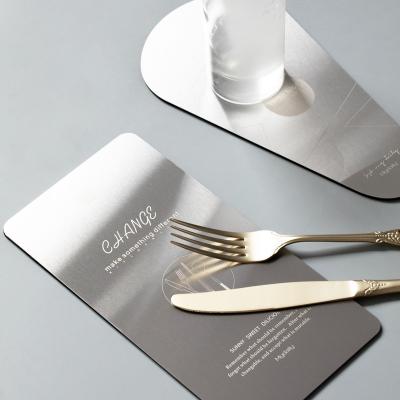 China Stocked Matte Brushed Metal Placemat File Decoration Stainless Steel Coaster Printed for sale