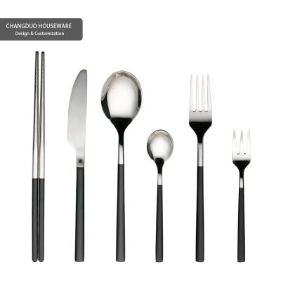 China Simple Design Stocked Flatware Custom Wedding Customized Event Restaurant Gift Personalized Nordic Black Knife Fork Spoon Chopsticks for sale