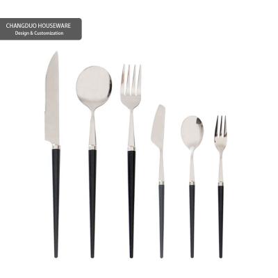 China Wholesale Stocked Nordic Custom Logo New Style Custom Logo Gift Knife Steak Fork Cake Spoon Desert Simple Design Amazon Cutlery Set Black for sale