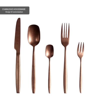 China Retro Stocked Style Metal Stainless Steel Rose Gold Matte Cutlery Set For Restaurant Factory Korean Japanese Wholesale Gift for sale