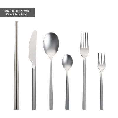 China Nordic Simple Stocked Spoon Fork Knife Chopsticks Matel Stainless Steel Dinner Table Set Restaurant Custom Matte Wire Flatware Gift for sale