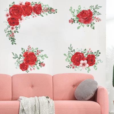 China Flower Decorative Series Rose Rose Sticker Removable Waterproof PVC Wall Sticker For Milk Tea Shop Room Dorm Decoration Decals for sale