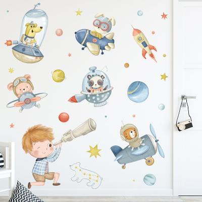 China Kindergarten Animal Cartoon Stars Sky Cartoon Wall Stickers Aircraft Door Stickers Waterproof Self Adhesive Stickers for sale