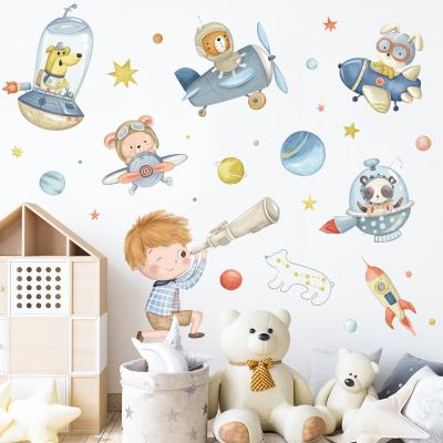 China Removable Cartoon Wall Sticker Space Astronaut Kids Room Wall Decoration Glue Self Adhesive Paper Decal for sale