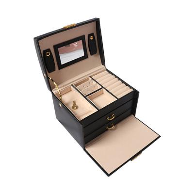 China Custom Luxury Fashion Recyclable NP 2023 Leather Trim Print Logo Portable Cosmetics Storage Jewelry Gift Boxes With Handle for sale