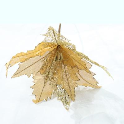 China Gold Eco-friendly Poinsettia Artificial Flower / Christmas Fruit Selection / Glittering Christmas Decorations for sale