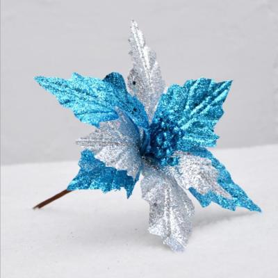 China Eco - Friendly Christmas Tree Braids Decor Ornament Blue Glitter Artificial Christmas Flowers for sale