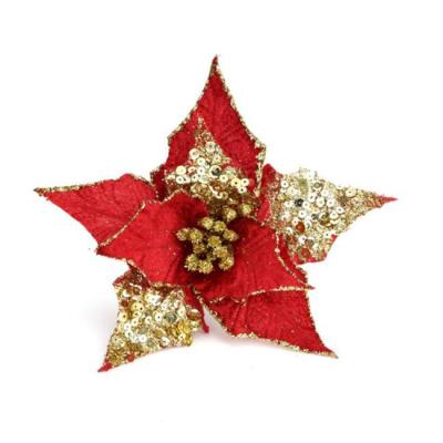 China Cheap Eco-friendly Christmas Artificial Flower Poinsettia Glitter Poinsettia Flower For Home Decoration for sale