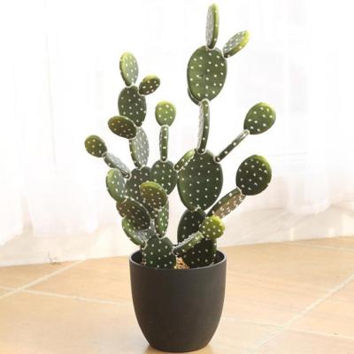 China Large Eco-friendly Natural Looking Artificial Faux Prickly Pear Desert Plant With Black Planter Pot For Garden Office Floor for sale