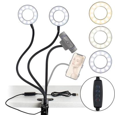 China For Live Stream and Makeup Stream Selfie Ring Light with Stand Dual Twin Ring Lights with Flexible Gooseneck Phone Holder Arm Stand for iPhone and Android for sale