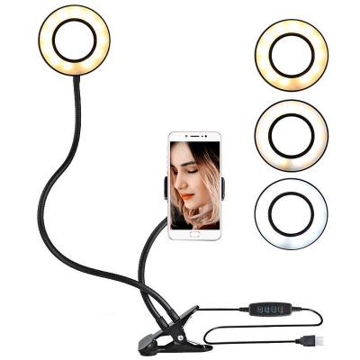 China Reading Lighting Portable 3 Color Hit Temperature Brightness Adjustable Selfie Ring Light 10 Clip Cell Phone Working With Led Ring Light for sale