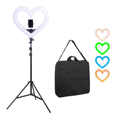 China Vlog TikTok Youtube Makeup Ring Light Heart Shaped Light 19 Inch RGB Love Heart Led Heart Shaped Selfie Ring Light With Tripod Stand for sale