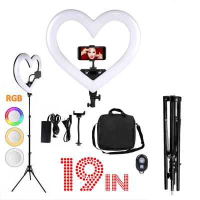 China Wholesale 19 Inch Tall Makeup Vlog TikTok Youtube Portable Led Heart Shaped Selfie Ring Light Lamp Phone Sufficiency RGB TikTok Cheap Sale tik tok With Tripod Stand for sale