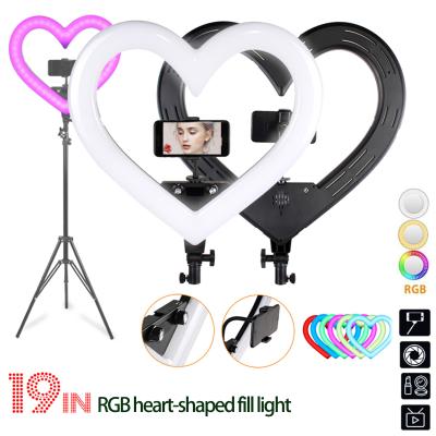 China 19 Inch Heart Shape Photo Studio Photography Smartphone Ring Light Makeup Fill Light RGB LED Selfie Video Camera Vlog TikTok Youtube Large for sale