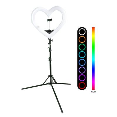 China Fashion Heart Shape Beauty 19in Tall Ring Light Photography Fill Light for Tiktok, Live Streaming Heart Shape Ring Selfie Light for sale