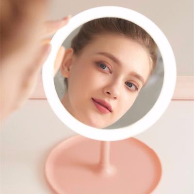 China Hot Sales RTS 2022 LED Hand Mirror Lighted Portable Makeup Mirror Desktop Cosmetic Travel Makeup Mirror for sale