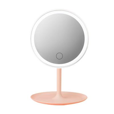 China Lighted Round Mirror Standing 7 Inch 360 Degree Swivel Lighted Battery Operated Makeup Mirror for sale