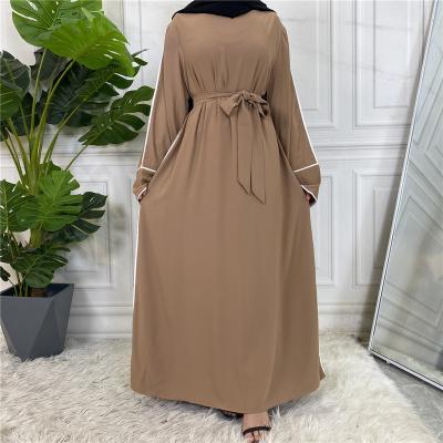 China Polyester Arab Islamic Dubai robe belt Eid al-Fitr dress, women's Muslim dress Middle East prayer elegant dress for sale