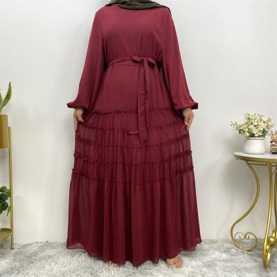 China Polyester Abayas Women's Muslim Dress Long Sleeve Arabian Islamic Dubai Robe Modern Middle East Prayer Belt Eid al-Fitr Dress for sale