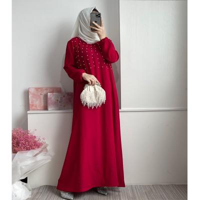 China Polyester Middle East Dubai Women's Fashion Long Dress Nailed Pearl Robe abayas for women muslim for sale